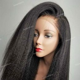 Human Hair Wig Glueless Matte High Temperature Silk Synthetic Lace Front Wig Black Hair Women's Pre-Stretched Mid-Length Natural 13x4 Synthetic Straight wigs