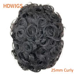 Toupees Toupees Male Fine Mono NPU Men Toupee 100% Human Hair System Unit 25mm Curl Wave Men Capillary Prosthesis With Knots Natural Colour