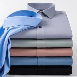 Men's Dress Shirts Quality Elasticity Anti-Wrinkle Men Shirt Long Sleeves Slim Fit Camisa Social Business Blouse White