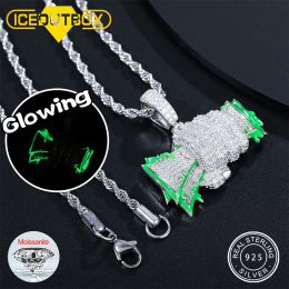 Necklaces Fashion Personality Glowing Fist Dollar Money Bag Pendant Necklace D Color Vvs Moissanite S Sier Creativity Hip Hop Jewelry