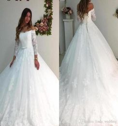 2019 Off Shoulder Wedding Dress Sexy Sheer Long Sleeve Lace Appliques Corset Church Formal Bride Bridal Gown Plus Size Custom Made2020742