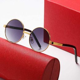 High quality fashionable sunglasses Men's Luxury Designer Women's Sunglasses Net Red Versatile Fashion Round Wood Leg British Style Glasses