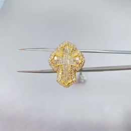 Fine Jewellery Men Gold Plated 925 Sterling Silver Vvs d Colour Moissanite Diamond Cross Rings Hip Hop Jewellery Ring