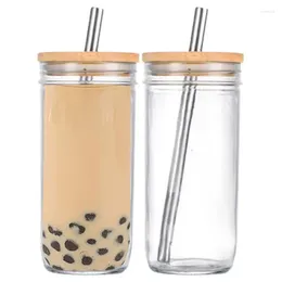 Cups Saucers Iced Coffee Glasses 2PCS Reusable Glass With Straw Cute For Milk Tea Juice Milkshakes