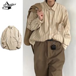 Japanese Vintage Shirts Men Women Harajuku Striped Loose Cardigan Coat Spring Autumn Thin Cargo Long Sleeves Casual Unisex Tops 240326