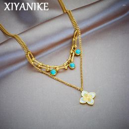 Pendant Necklaces XIYANIKE 316L Stainless Steel Bilayer Necklace Enamel Flower Charm Y2K Neck Chain Jewelry Gifts For Friends & Mother