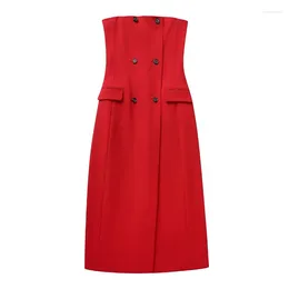 Casual Dresses Winter Women High Street Red Party Strapless