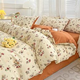 Bedding Sets Romantic Duvet Cover Plant Flower Bed Sheet For Women Men And Children Washed Cotton Pillowcase Home Textiles