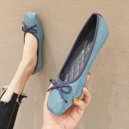 Casual Shoes Brand Flat Women's 2024 Summer Fashion Square Bow Soft Leather Ballet Comfortable Grandma