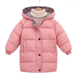 Down Coat Winter Kids Hooded Jacket Boys Girls Solid Mid-Length Warm Outdoors Cold Protection Windbreaker Cotton Outerwear