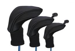 Club Heads 3Pcs Black Golf Head Covers Driver 1 3 5 Fairway Wood Headcovers Long Neck Knit Protective Cover Accessories12868333