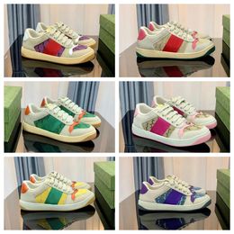 Luxury Couple sneakers men women Flat Retro Sneakers Screener Shoes Classic Green Blue Pink Rhinestone Stripe Low Top Leather Tennis shoes