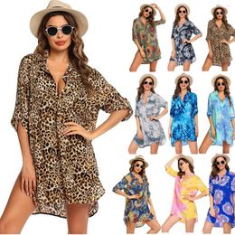 9 days delivered Womens Swimwear Sexy Beach Dress Bikini Sun Protection Cover-ups Leopard Printed Summer Wear Swim Suit Cover Up Women Dressses