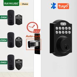 Lock RAYKUBE Digital Deadbolt Lock Tuya Bluetooth Smart Keyless APP Password Unlock Support Remote Temporary Code Easy Replacement