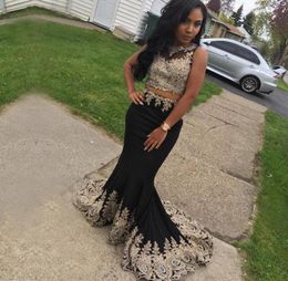 Black Girl Two Piece Prom Dresses O neck Sleeveless Satin Lace Beaded Real Sample Custom Mermaid Black African Evening Party Gowns4368439