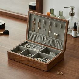 Woman Jewellery Box Organiser Earrings Keychain Bracelet Rings Necklace Beads Storage High Quality Walnut Wood Big 240327