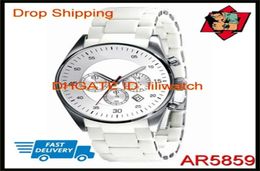 100 JAPAN MOVEMENT DROPSHIP NEW Silver Dial Stainless Steel White Rubber Quartz Chronograph Lovers Watch AR5859 AR58677152559