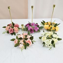 Decorative Flowers 20cm Artificial Rose Wreath Candlestick Garland Flower Rings For Wedding Party Door Home Table Decoration