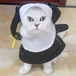 Dog Apparel Pet Costume Set Thick Elastic Adjustment Modelling Nun Style Contrast Colour Dress Up Cosplay Halloween Transform Clothes