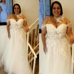 Dresses Plus Size Wedding Dresses Off Shoulder Aline Tulle Lace Appliqued Sexy Illusion See Through Big Women Cheap Summer Bridal Gowns