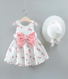 Girl039s Dresses Children039S Summer Baby Girls Sleeveless Cherry Dot Big Bow Print Floral Dress Princess Skirt With Hat Clo7581737