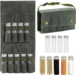 Storage Bags Portable Spice Bag With 9 Jars Folding Waterproof Canvas Travel Multi Containers Set Nylon Belts For BBQ