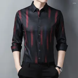 Men's Dress Shirts 2024 Shirt Striped Long Sleeve Autumn Casual Fit Slim Multi-Color Formal Business Social Clothing Tops