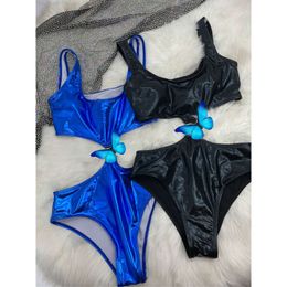 2024 New Fashion Designer Wholesale Womens Swimwears Sexy Bikinis Swimsuits New Leather Swimsuit Bikini Set Women hardware Pad Swimwear Black Blue Fast shipping Ba