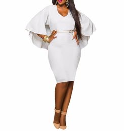 Whole Fashion Women Dress Plus Size LXLXXLXXXL Ladies Batwing Sleeve V Neck Cape Bodycon Bandage Cloak Midi Party Vestidos6981879