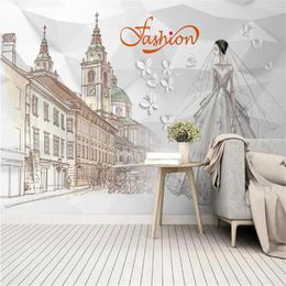 Wallpapers Milofi Fashion Wedding European City Hand Painted Background Wall Painting Wallpaper