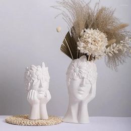 Vases BoyouCeramic Statue Flower Vase Face Pots Bust Head Shaped Home Interior Living Room Office Table Decoration Accessories