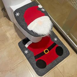 Toilet Seat Covers Festive Christmas Cover Set Snowman Faceless Old Man Non-slip Floor Mat Decoration