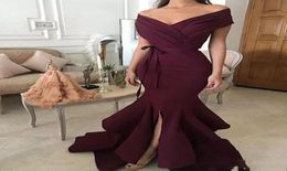 Sexy Vneckline Dark Red Mermaid Evening Dresses Offshoulder Long Formal Dress Prom Wear Split Plus Size Party Dresses Custom Mad5357242