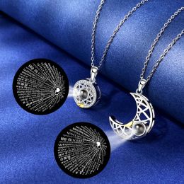 Necklaces Sun Moon Shape Couple Personalized Necklaces Wedding Birthday Jewelry 100 Languages I Love You Projection Pendant Necklace Gifts