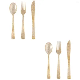 Disposable Flatware 2 Sets Party Forks Gold Plastic Utensils Tableware Serving Spoons Flash