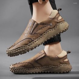 Casual Shoes Fashion Flats Genuine Leather Men's Breathable Moccasins Slip On Comfortable Sneakers For Man Rubber
