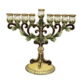 Candle Holders Hanukkah Menorah Candlestick Hand Painted Metal Candelabra 9 Branches Holder For Mantel Fireplace Banquet Decoration