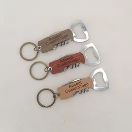 Party Supplies Custom 30pcs Multifunctional Beer/Wine Bottle Opener Keychains Wooden Handle Keyring Corkscrew Guest Favour Gifts