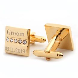 Highend French Shirt Cufflinks Golden Personalised Cuff Links Wedding Love Anniversary Gifts for Men Laser Engraving Custom 240403