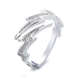 Korean Version Niche Creative Irregular Geometric Zircon Lightning Open Ring Neutral Style Cool Trendy Jewellery