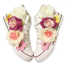 Casual Shoes Women's Flower Canvas Retro Low-top Cute All-match Vulcanized For Girls Students Lady White Sneakers 35-44