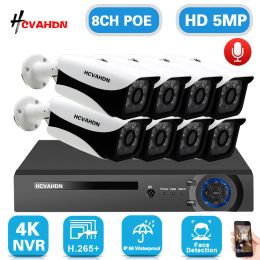 System 8CH 4K POE NVR Kit CCTV Security System 5MP Outdoor Audio Record POE IP Camera Home Video Surveillance Camera System Kit 4CH 2T