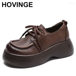 Dress Shoes Spring Women Wedges Literary Style Retro Chunky Platform Wide Head Genuine Leather Versatile Casual