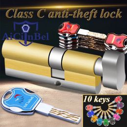 Lock Door cylinder 60 65 70 75 80 85 90mm Security Copper Lock Cylinder Interior Bedroom Living Handle Brass Security door 8 Keys