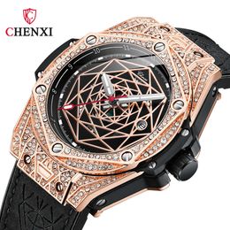 21 CHENXI Diamond Inlaid Men's Fashion Cool Quartz Calendar Waterproof Glow Watch 86