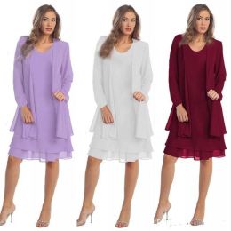 Suits Lavender Plus Size Mother Of The Bride Groom Dresses Burgundy Chiffon Long Sleeve Wedding Party Guest Evening Gowns FS3580