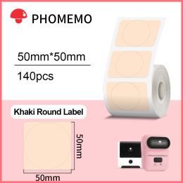 Paper 140pcs Round Sticker 50x50mm Phomemo Pure Colour Series Thermal Label Sticker Paper School Stationery for M110 M220 M200 Printer