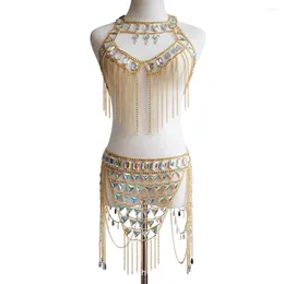 Women's Swimwear FashionSexy Seaside Beach Underwear And Briefs Shiny Acrylic Crystal With Metal Body Chain Jewellery Bra Skirt Bikini Suit