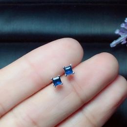 Earrings Simple Silver Sapphire Stud Earrings for Daily Wear 3mm Square Natural Sapphire Silver Earrings 925 Silver Sapphire Jewelry