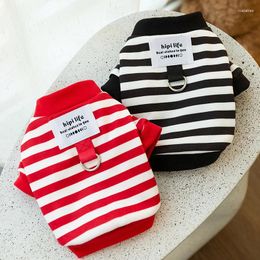 Dog Apparel Autumn Simple Striped Leashable Hoodie Cat Puppy Bichon Teddy Warm Top Fashionable Versatile Sweater Small Clothes